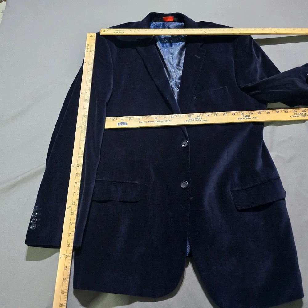 Linea Uomo Velvet Blazer Mens 46L Navy Blue Two Button Floral Lining Long Jacket